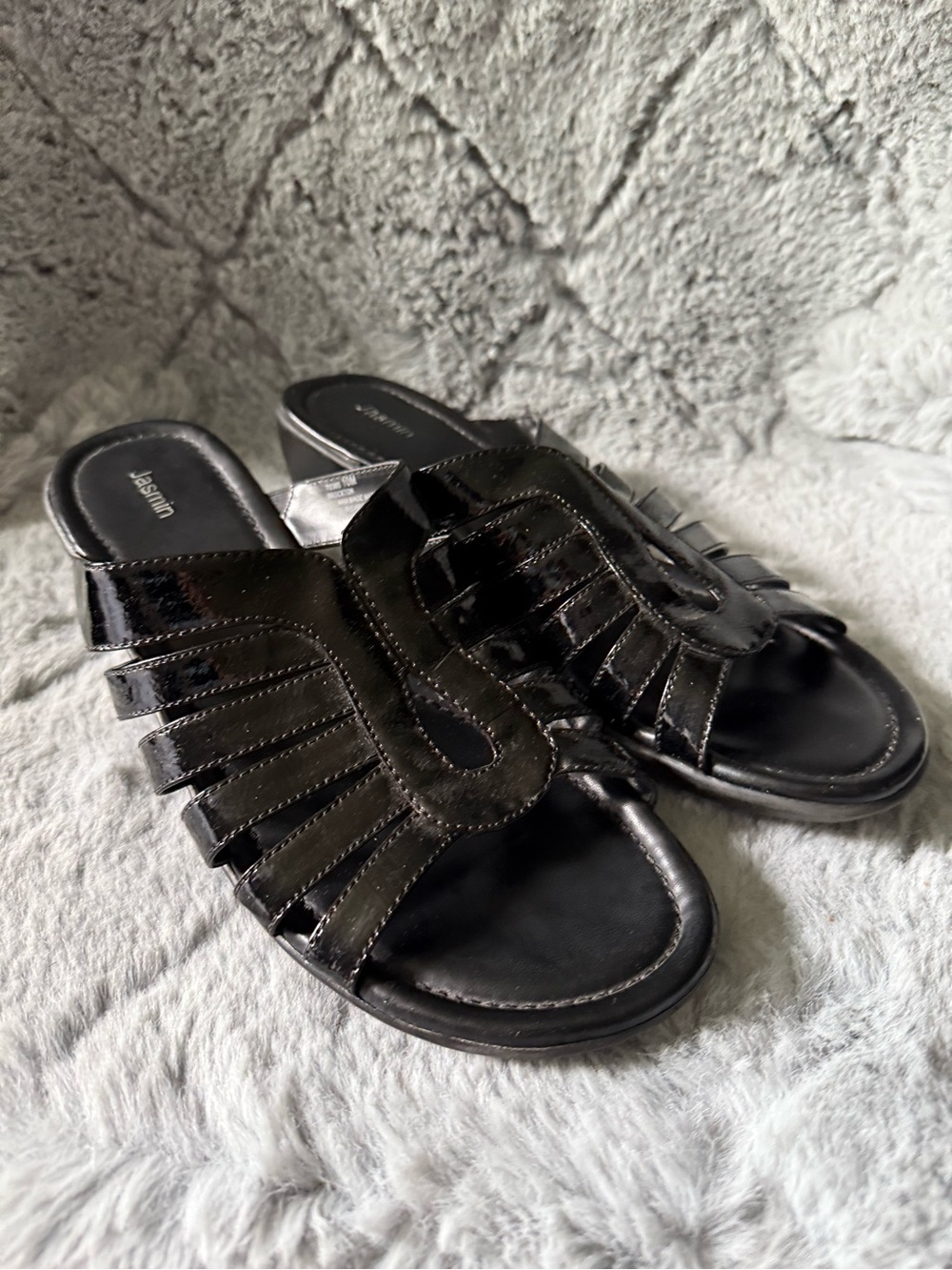 Jasmine‎ Black Patent Slide Sandals Whimsigoth Women's 10M Brockton